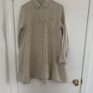 Magic Linen Women’s Lightweight Tunic Top Beige Button Up Long Sleeves XS